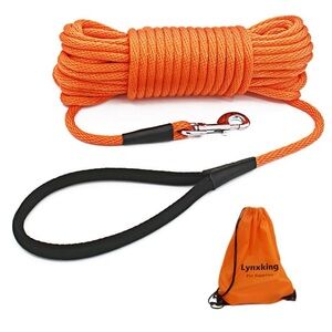 Lynxking Orange Check Cord Dog Leash with Bag